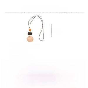 Detail specifications of long resin pendant necklace with leather rope on white background