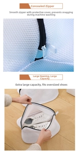 Mesh laundry bag for washing shoes with zipper protection and large opening design