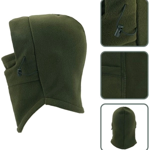 Army green fleece balaclava with adjustable drawstring for outdoor skiing and cycling