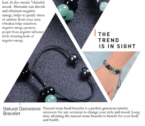 Detailed view of dual-layer magnetic hematite and green aventurine adjustable bracelet