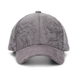 Grey faux suede baseball cap with marble texture and classic six-panel design