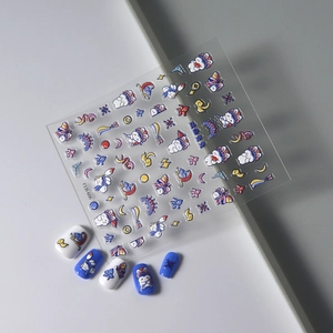 Peking Opera cartoon rabbit 5D relief nail stickers with traditional Chinese opera motifs
