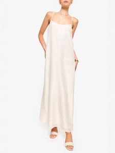 Elegant backless cream satin long slip dress for women with a silky minimalist finish