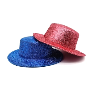 Flat top party hats in red and blue glitter finish for festive costumes and stage shows