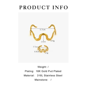 Detail specifications of 18K gold PVD coated 316L stainless steel wave bangle and ring set