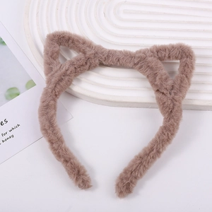 Cute plush brown cat ear headband for women and kids made of soft furry material