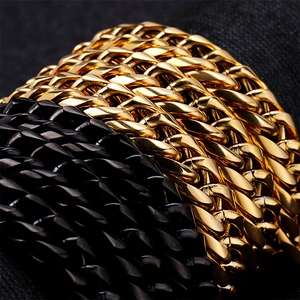 Polished stainless steel curb chain necklace for men in gold and black finishes