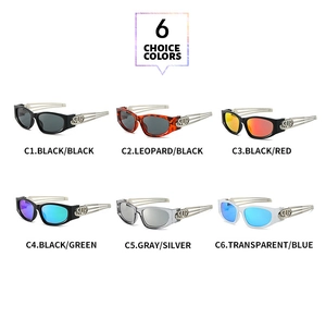 Detail view of square metal fashion sunglasses available in six stylish color combinations
