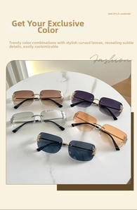 Collection of rimless rectangular Y2K sunglasses with decorative metal butterflies
