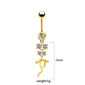 Detail showing gold heart pendant belly ring dimensions 25mm length and 5g weight