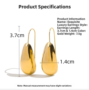 Polished 18K gold chunky teardrop earrings showing dimensions 3.7cm height and 1.4cm width