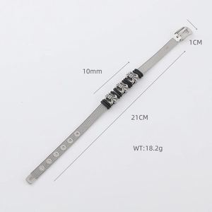 Gothic style stainless steel mesh wristband bracelet with chrome floral cross details