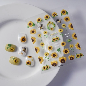 3D sunflower and bee nail art stickers set with realistic embossed floral patterns