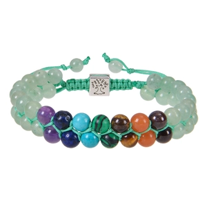 Detailed view of 6mm malachite double-layer woven bracelet with life tree charm