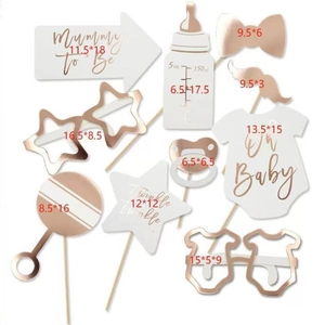 Kit d'accessoires photo baby shower or rose avec pancartes et biberons de fête