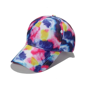 Colorful tie-dye baseball cap with curved brim for sun protection in a stylish outdoor look