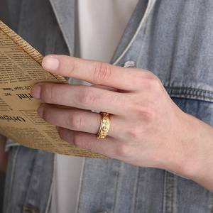 Vintage gold rotatable skull and cross ring in stainless steel for men's street style