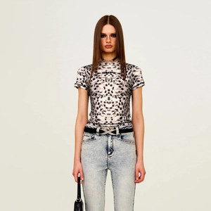 Leopard Print T-Shirt Modal Slim Fit Rundhals Kurzarm Streetwear Crop Top Damen Casual Mode