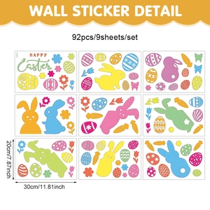 Set of 92 Easter wall stickers featuring cartoon bunnies, colorful eggs and floral motifs