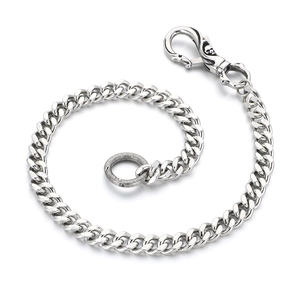 Silver stainless steel Cuban link wallet chain with skull clasp and keyring