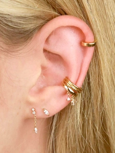 18k gold geometric earrings set with zircon studs and ear cuffs on female model