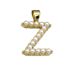 Letter Z pearl charm pendant in 18K gold plated metal for DIY jewelry making