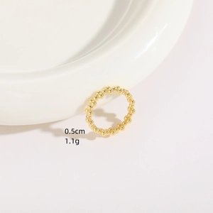 Minimalist 14K gold plated beaded ring for women featuring 0.5cm width and 1.1g weight