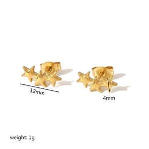 Minimalist 18K gold plated stainless steel star stud earrings set with 12mm length