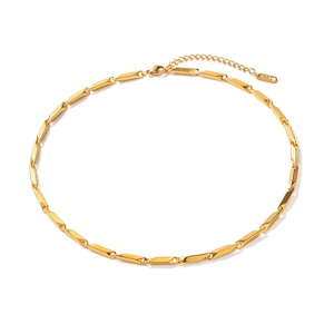 Polished K18 gold rhombus link chain necklace with lobster clasp and adjustable extension