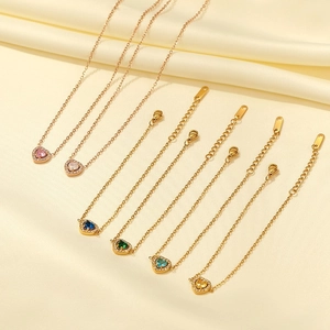 Heart And Square Colorful Zircon Stainless Steel Bracelet Necklace Elegant Jewelry For Women Fashion Accessory