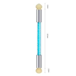 Pinceau éponge manucure double embout avec cristaux bleus pour dégradés nail art