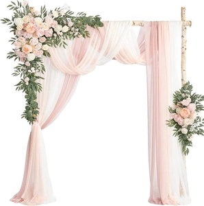 Detailed set of pink and ivory artificial roses with elegant chiffon drapes for wedding arches