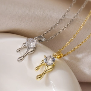 Lava Liquid Metal Pendant Necklace Copper Zircon Irregular Dripping Geometric Clavicle Chain Minimalist