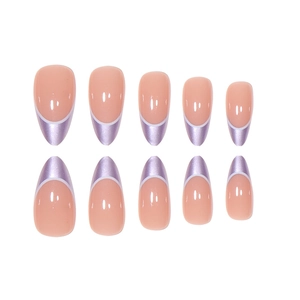Metallic purple French aurora press-on nails set with almond shape and pearl finish