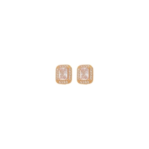 Elegant gold square zircon stud earrings with crystal halo for women fashion jewelry