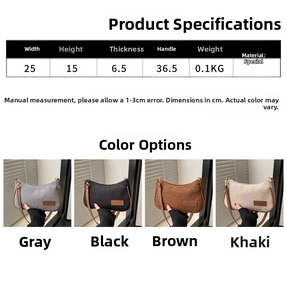 Detailed size chart and dimensions for vintage woven underarm bags in four colors