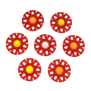 Hummingbird feeder replacement flowers in red plastic with colorful centers, 7 pieces