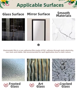 Instructional chart showing suitable smooth surfaces for Christmas puppy static stickers