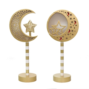 Golden moon and star LED table ornaments for festive Eid or Christmas home decoration
