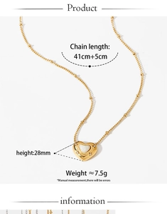 Detailed size parameters of heart-shaped gold necklace with natural stone inlay
