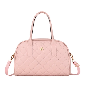 Sac à main Boston matelassé rose clair élégant avec fleur dorée et bandoulière