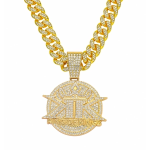 Collier Pendentif Rond Couronne King Of Kings Alliage Strass Chaîne Cuba Hip Hop Mode Bijoux Homme