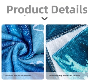 Detail of blue microfiber beach poncho showing soft texture and fine stitching