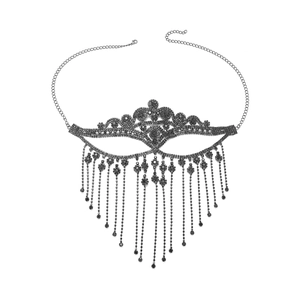 Sparkling black rhinestone fringe mask for masquerade parties with adjustable metal chains