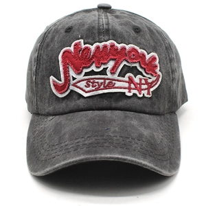 Vintage washed cotton baseball cap with New York NY embroidery and distressed finish