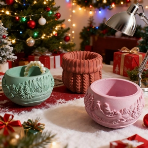 Set of three Christmas relief silicone molds for resin candle cups and plaster pots