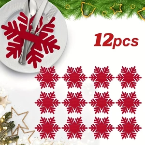 Set of 12 red snowflake felt cutlery holders for Christmas dining table decoration