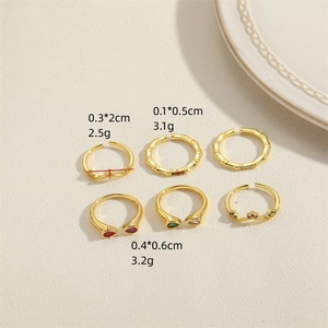 Verstellbare goldene Bambusringe Set mit bunten Zirkonsteinen in verschiedenen Stilen