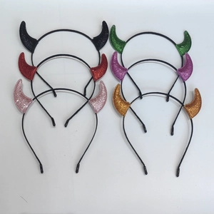 Set of six colorful glitter devil horn headbands for Halloween party and cosplay costumes