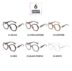 Detailed grid showing six color options of polygonal TR90 blue light blocking glasses